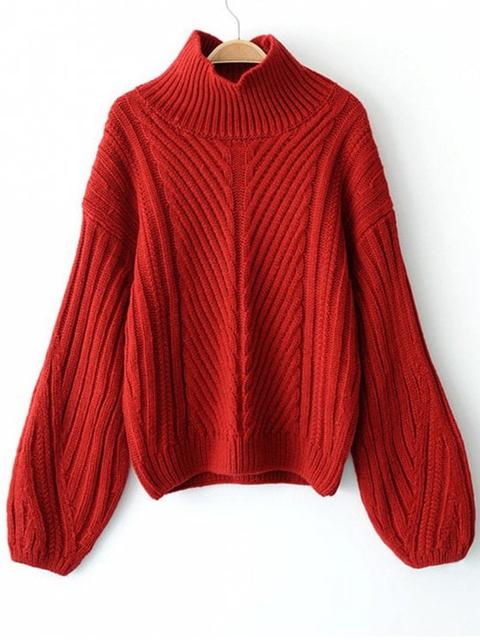 Lantern Sleeve Pullover Jersey De Cuello Alto Red