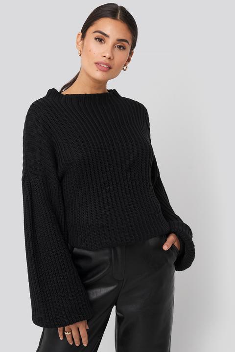 Na-kd Balloon Sleeve Knitted Sweater - Black