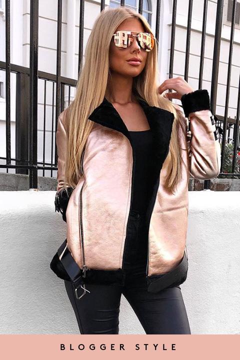 Rose gold outlet faux fur jacket