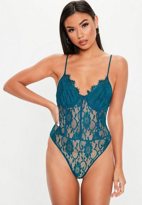 teal bodysuit lace