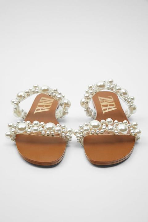 flat vinyl pearl bead sandals