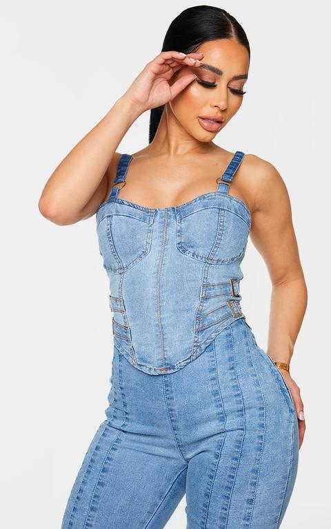 Shape Vintage Wash Buckle Detail Denim Corset