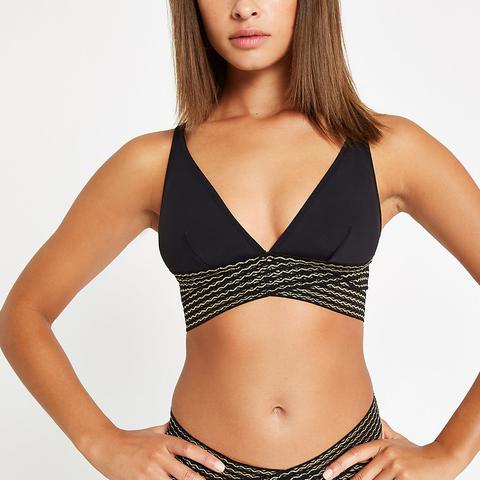 Black Elastic Wrap High Apex Bikini Top