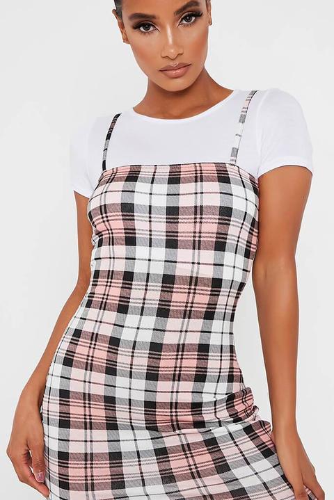 pink plaid bodycon dress