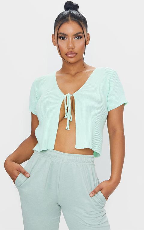 Mint Short Sleeve Tie Front Cardigan