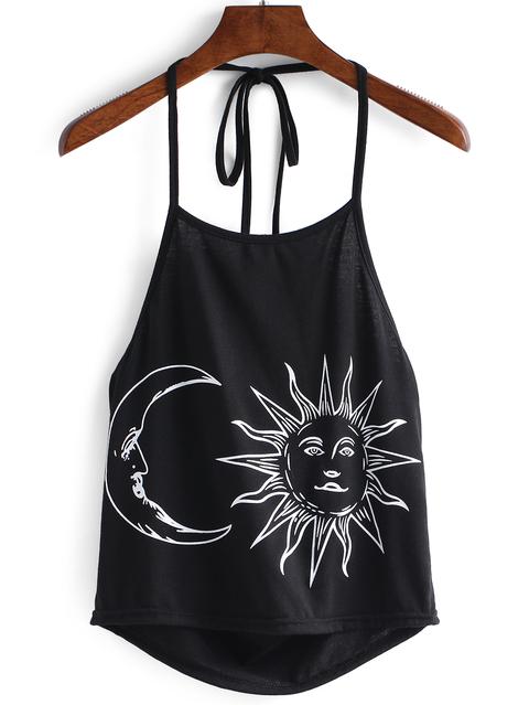 Halter Sun & Moon Print Cami Top