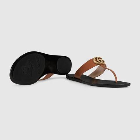 Leather Thong Sandal With Double G