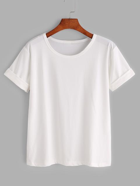 Bianco Manica Laminati Di Base T-shirt