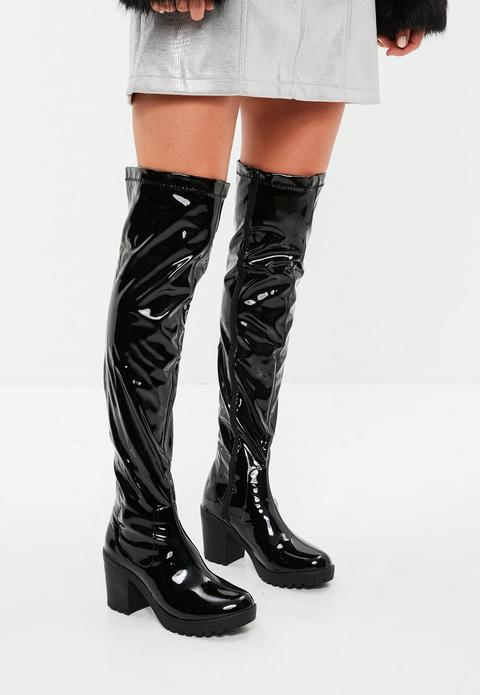 cleated sole over the knee boots