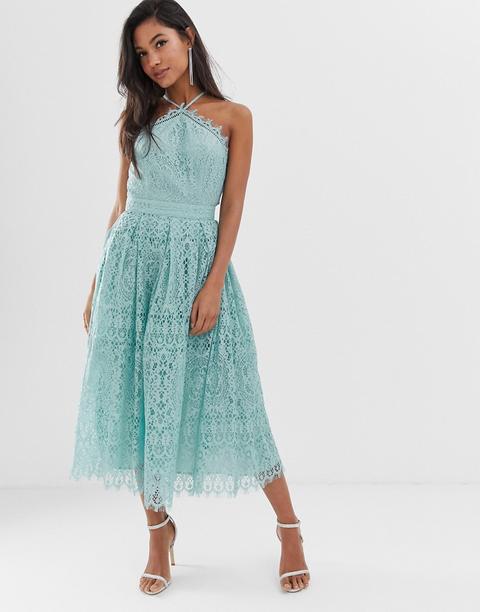 Vestido Midi De Encaje Con Corpiño Estilo Pichi De Asos Design-azul