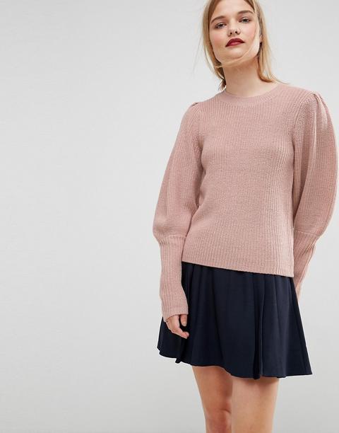 Asos - Maglione A Coste Con Spalle A Sbuffo - Rosa