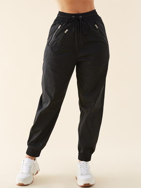 Black Zip Design Stretch Waistband Bottoms