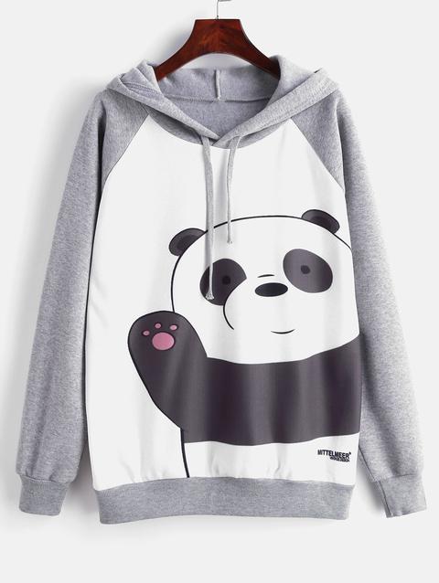 Felpa Con Cappuccio In Lana Grafica Di Panda A Maniche Lunghe Multi