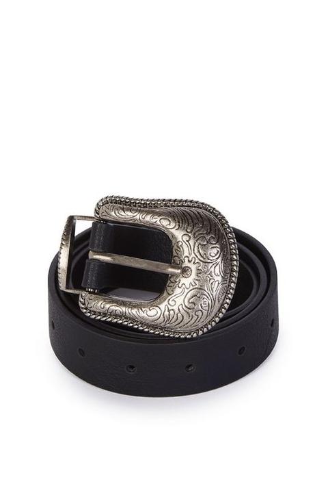 Womens Wayne Pu Western Buckle Belt - Black, Black