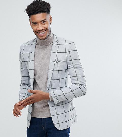Asos Tall - Blazer Super Ajusté En Laine Mélangée - Gris À Carreaux Verts Style Quadrillage