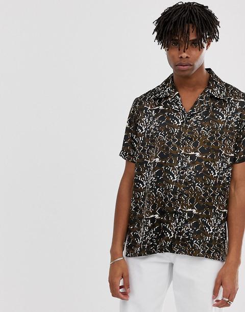 Camisa Con Cuello Con Solapas Y Estampado Animal De Sacred Hawk-marrón