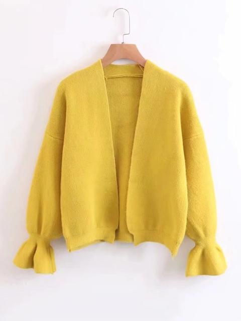 Fluted Sleeve Open Front Cardigan
