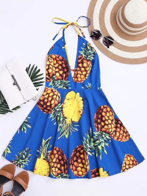 Vestito Da Swing In Halter Tropicale Ananas