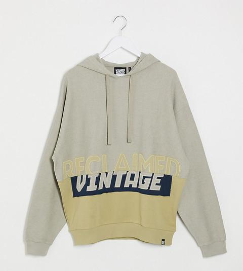 Reclaimed Vintage Inspired Washed Contrast Hoodie With Logo Print In Stone-beige