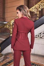 Corset Style Tailored Jacket In Burgundy