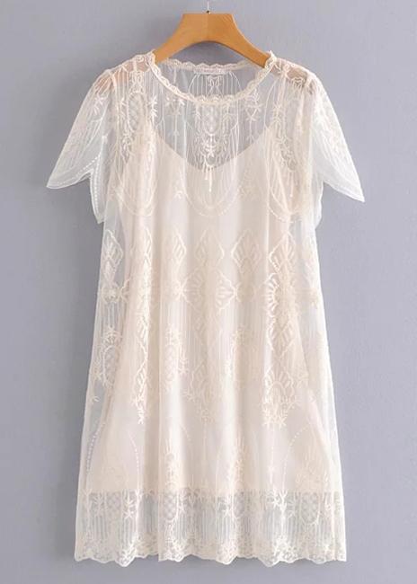 Embroidered Sheer Mesh Dress