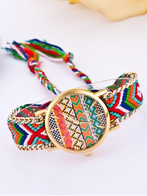 Geneva Geometric Pattern Quartz Braid Watch