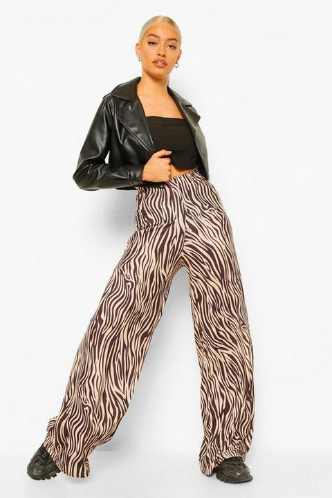 Womens Tonal Tiger Jersey Wide Leg Trousers - Brown - 8, Brown