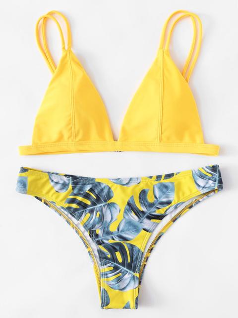 Set De Bikini Con Estampado De Palma