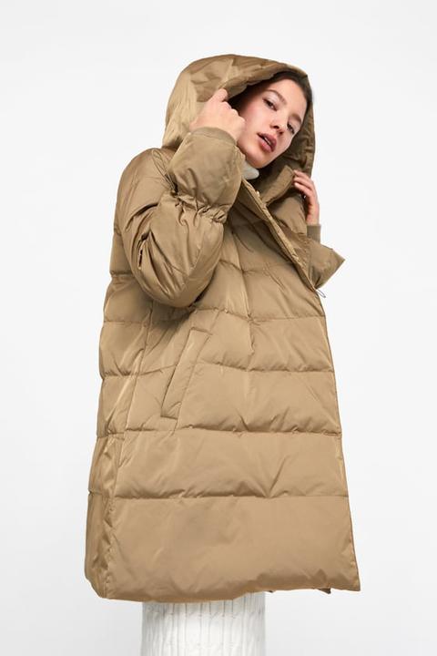 Down Puffer Coat With Wraparound Collar 