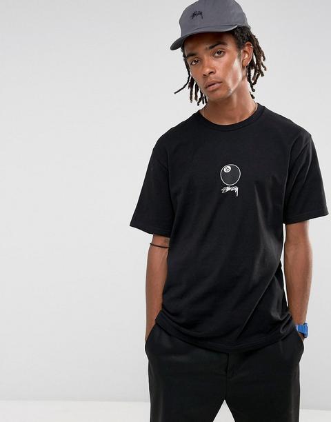 Stussy - T-shirt Nera Con Palla 8 Stampata Sul Davanti - Nero