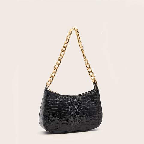 Croc Embossed Baguette Bag