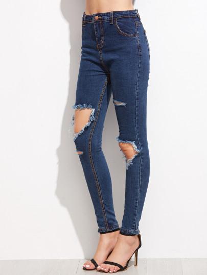 Jeans Denim Strappati Blu