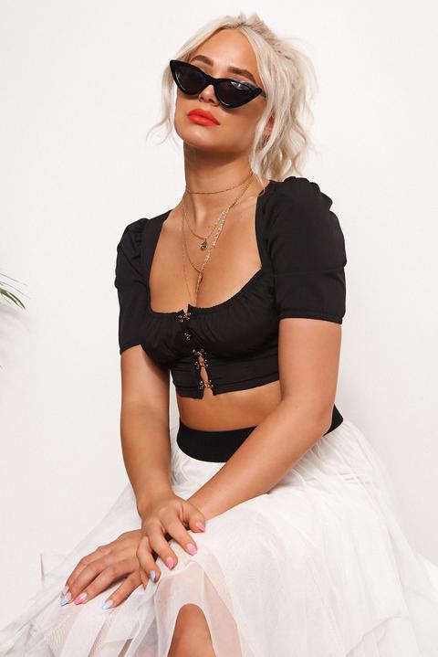 Black Milkmaid Hook & Eye Crop Top