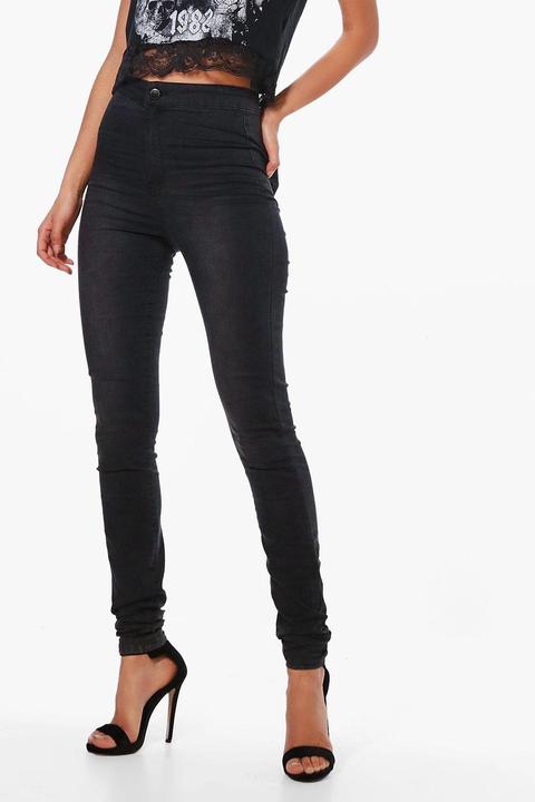 Jeans Negros Lavados De Cintura Alta De 91 Cm Tall