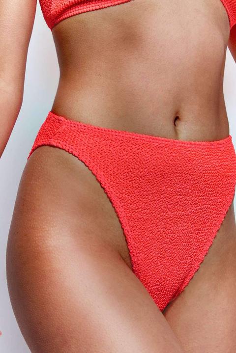 Coral Crinkle High Leg Bikini Bottoms