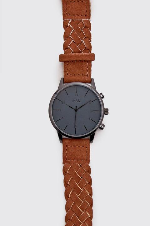 Black Face Plaited Strap Watch