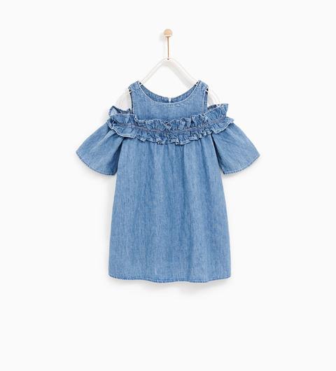 Vestido Denim Volante Hombro