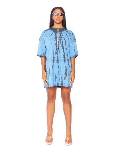 Blue Ring Pull Tie Dye T-shirt Dress