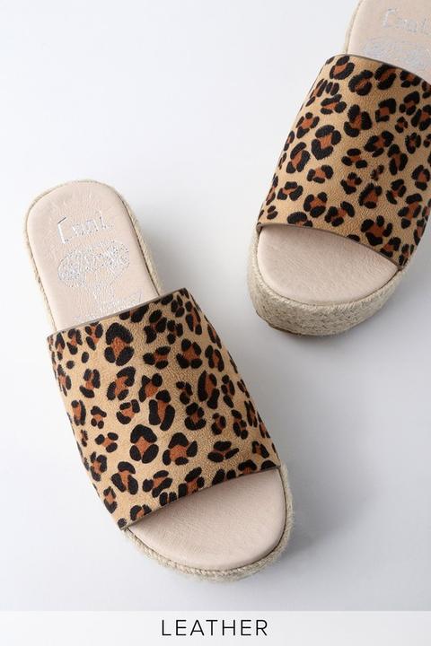 Bory Leopard Print Suede Leather Flatform Espadrille Slides