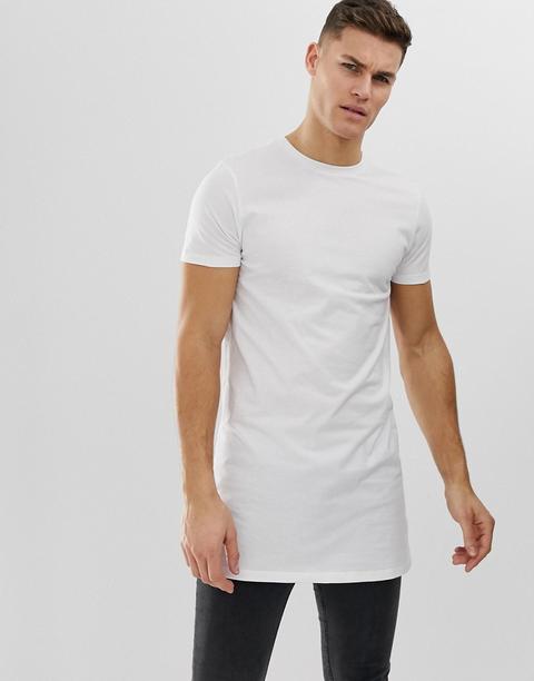 Camiseta Muy Larga Con Cuello Redondo En Blanco De Asos Design