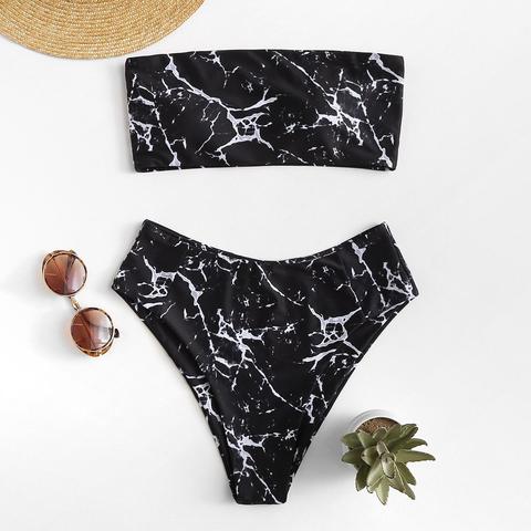 Bikini Bandeau Con Estampado De Mármol