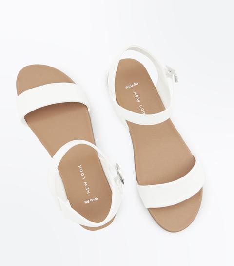Wide Fit White Flat Sandals New Look 