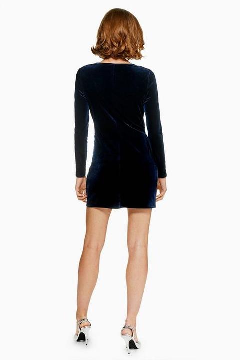 velvet drape button mini dress