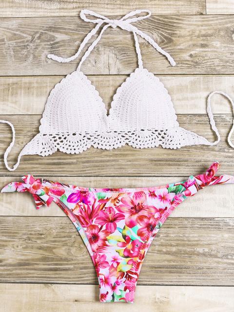 Floral Print Crochet Mix & Match Bikini Set