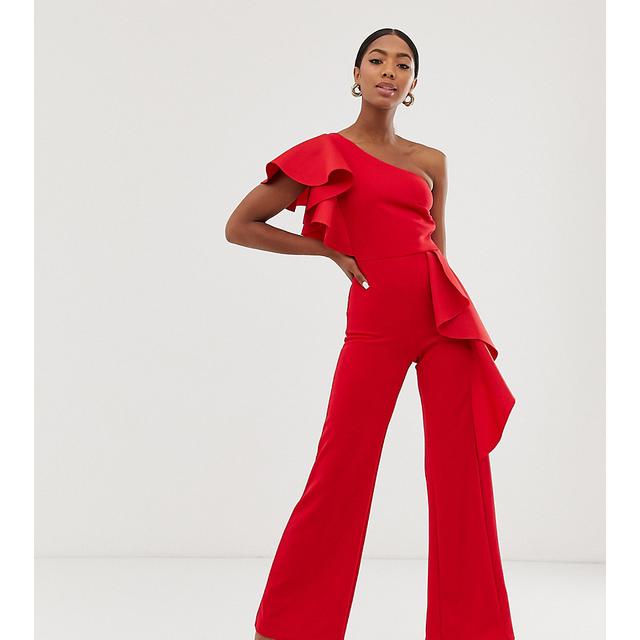 Esclusiva True Violet - Tuta Jumpsuit Monospalla Rossa Con Volant A Peplo -  Rosso from ASOS on 21 Buttons