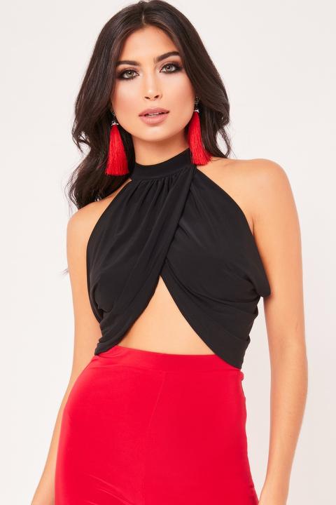 Emma Black Slinky Wrap Top