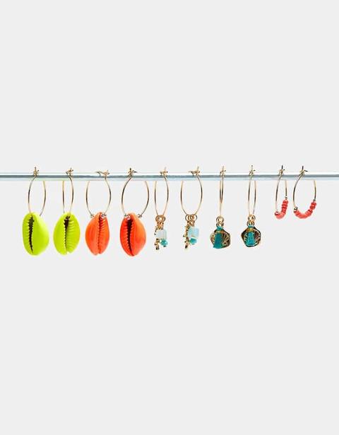 Set Di 5 Orecchini A Cerchio Con Conchiglie Giallo