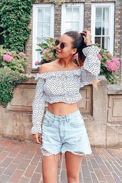 White Heart Print Milkmaid Crop Top - Zosia