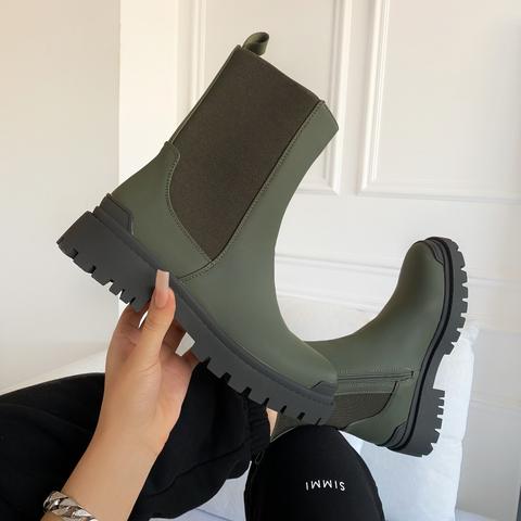 Pierre Army Green Stretch Insert Ankle Boots