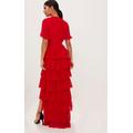 red chiffon ruffle layer maxi dress